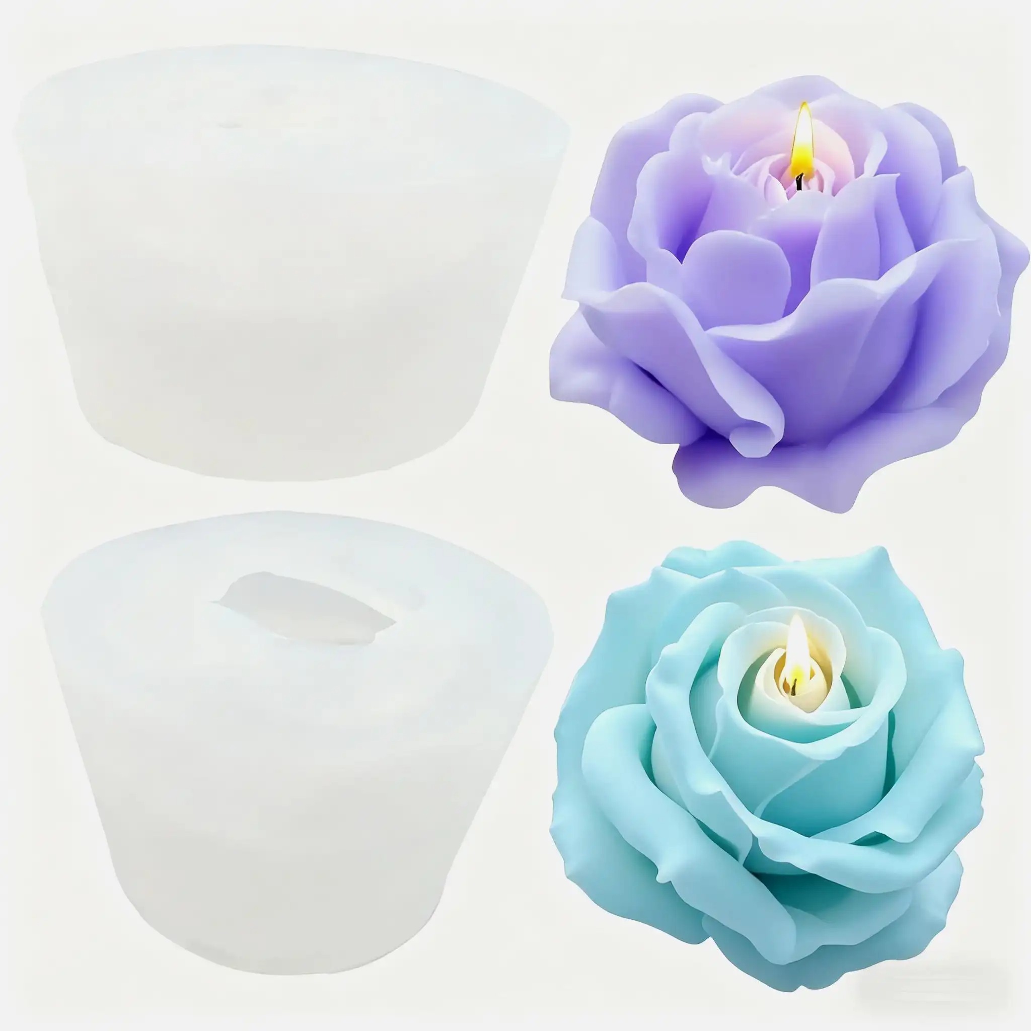 Soap Making Scents - 2개입 로맨틱 3D 장미 실리콘 캔들