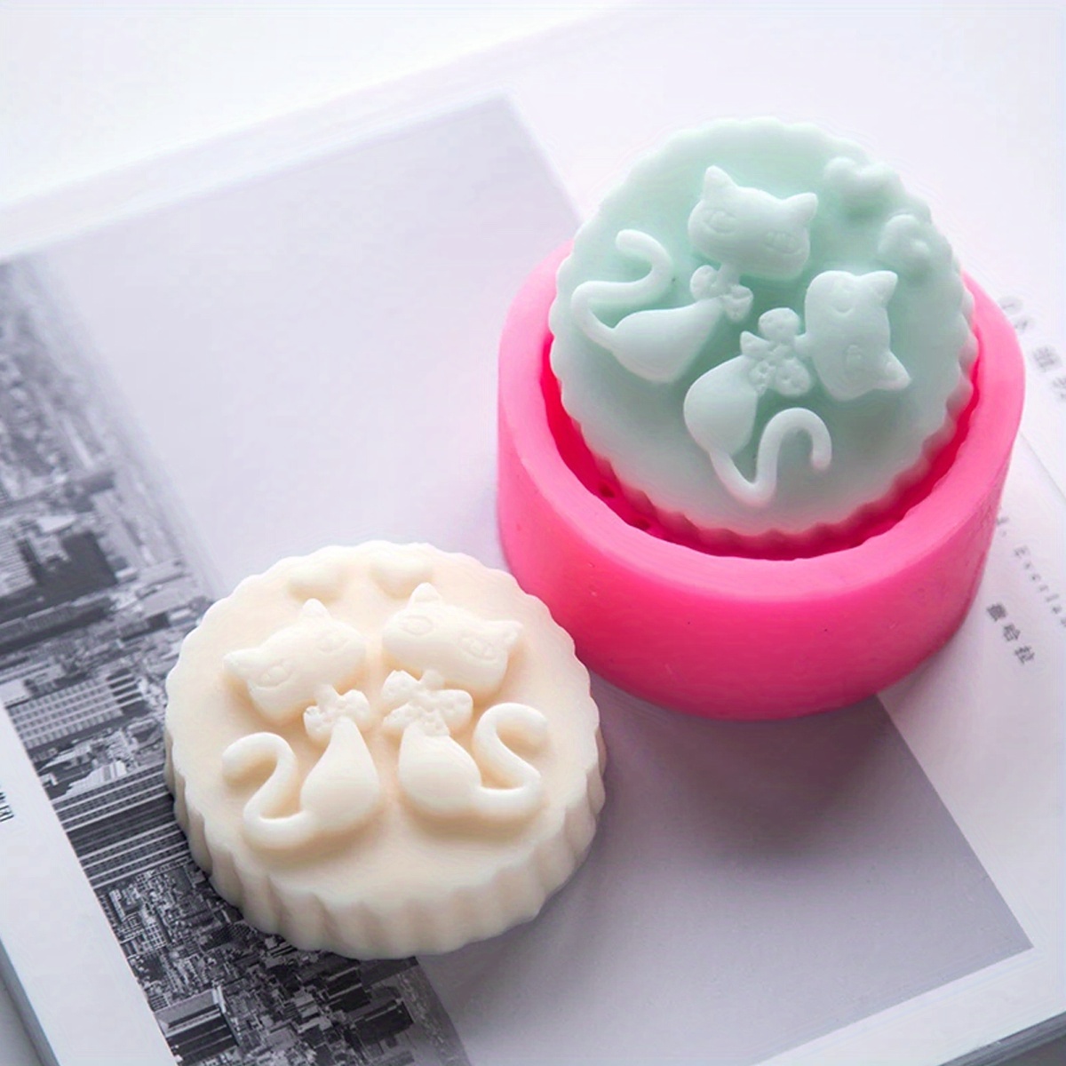 Soap Making Instructions - 1피스 실리콘 고양이 비누 몰드 -