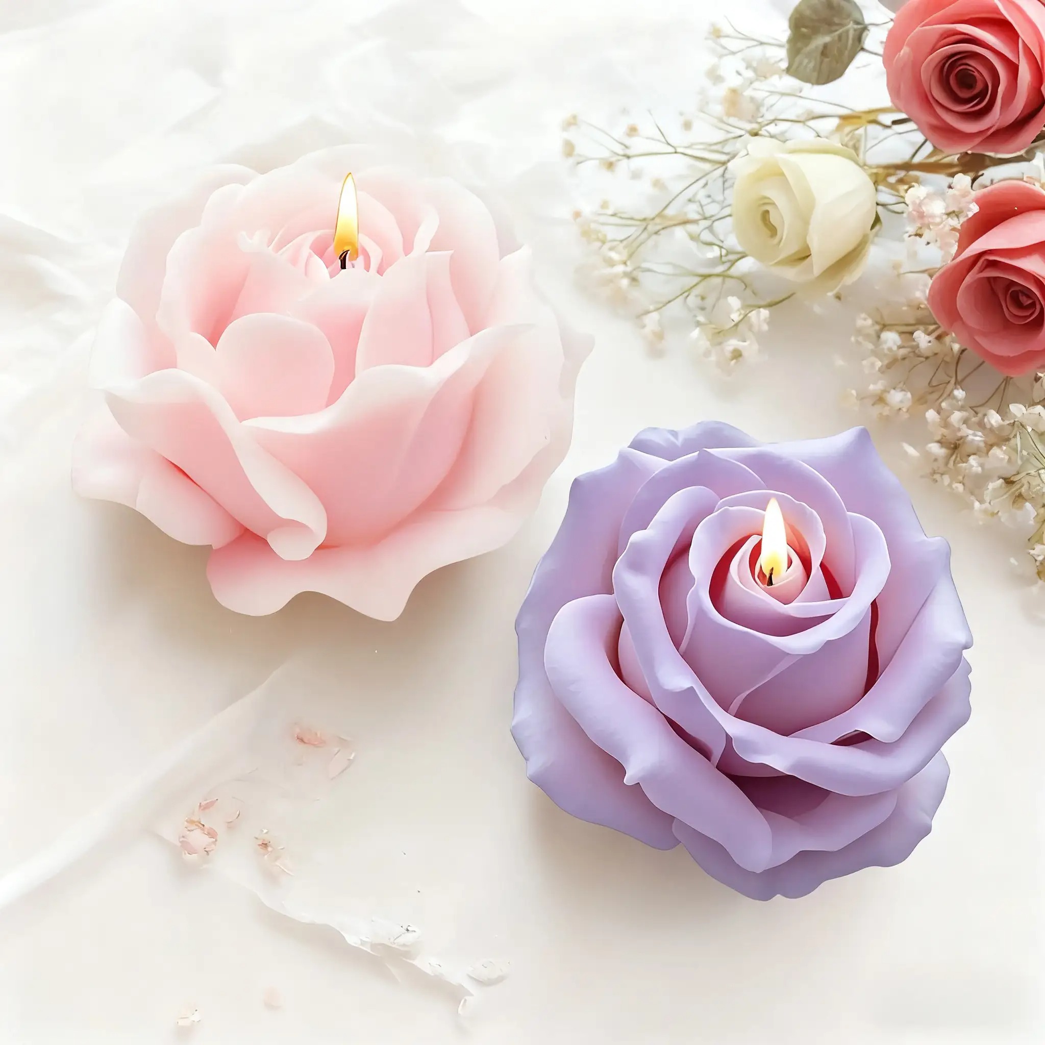 2개입 로맨틱 3D 장미 실리콘 캔들 몰드 - 재사용  - Soap Making Scents 리뷰 및 가격